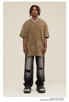 Lobos escuros Vintage lavados camisetas para homens, musculação em ginástica, roupas masculinas extragrandes, fitness no verão, treino - Wolf Magazine