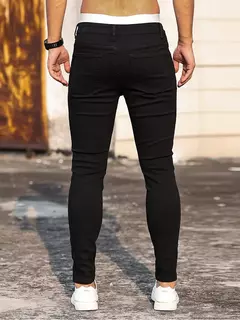 Moda masculina rua rasgado jeans preto puro estiramento apertado pequeno pé lápis calças namorado clube roupas denim ropa hombre na internet