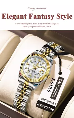 POEDAGAR-Relógio Elegante de Luxo Feminino, Impermeável, Luminoso, Encontro, senhoras, Aço Inoxidável, Quartzo, Menina na internet