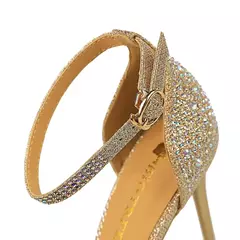 Mulheres Sexy 10cm Sandálias De Salto Alto Do Casamento Glitter Saltos De Noiva Champanhe Bombas De Ouro Fetiche Stiletto Crystal Glitter Strap Shoes - Wolf Magazine