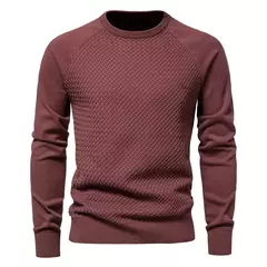AIOPESON-Suéter de malha geométrica masculina, gola redonda, pulôver de algodão, suéter casual empresarial - comprar online