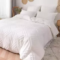Wasart branco pitada plissado capa de edredão 220x240cm verão luxo cama casal colcha conjuntos único duplo rainha king size