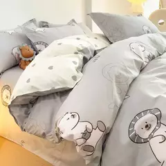 Egw-roupa de cama para menino e menina, jogo de cama com desenhos animados, cinza, leão, rosa, urso, fronha, impresso, casa, criança, 3pcs na internet