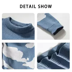 Suéter de malha com padrão de nuvens masculino, suéteres de casal, gola redonda, manga comprida, pulôver Harajuku masculino, casual, fofo, outono, 2023 - comprar online