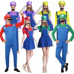 Jogo marios super luigi irmãos uniforme conjunto cosplay trajes engraçado anime adulto homem macacão mulher vestido traje de halloween