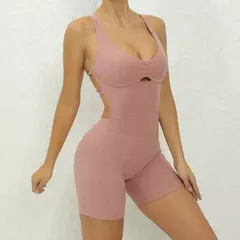 Macacão rosa push up feminino, roupa de ginástica, macacão fitness, roupas esportivas de ioga, conjunto de treino 2024