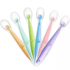 Colher de alimentação de silicone macio do bebê, utensílios de treinamento infantil, colher de comida complementar macia, talheres do primeiro estágio