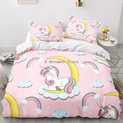Conjunto de cama unicórnio para crianças, capa de edredão infantil Rainbow Horse, fronha de berço, Lovely Bed Linens - Wolf Magazine