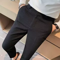 Calça waffle stretch masculina, calça reta justa, terno de festa social, roupa formal, alta qualidade, nova moda, 2022 - Wolf Magazine