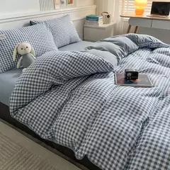 Conjunto de colcha de algodão lavada para dormitório estudantil, cama estilo japonês quadriculada outono e inverno, 4 unid - Wolf Magazine