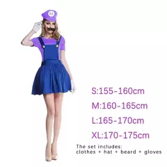 Jogo marios super luigi irmãos uniforme conjunto cosplay trajes engraçado anime adulto homem macacão mulher vestido traje de halloween - loja online