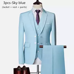 Imagem do Terno de casamento fino com três peças para homens, conjuntos monocromáticos de negócios e escritório, blazer grande, calça e colete, moda luxo