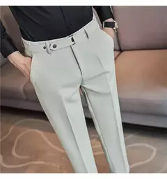 Calça formal masculina estilo britânico, monocromática, fina, casual, de negócios, escritório, social, calça de tornozelo, streetwear, alta qualidade - loja online