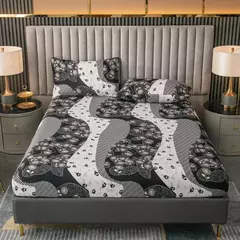 Poliéster ajustável dos desenhos animados cabido folha, King Bed Sheets, casal tampa de cama, travesseiro elástico capa, novo, excluindo