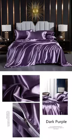 Cama de seda sólida com capa de edredão, lençol, folha plana, fronha, lençol de luxo, rei, rainha, duplo, Twin Size - Wolf Magazine