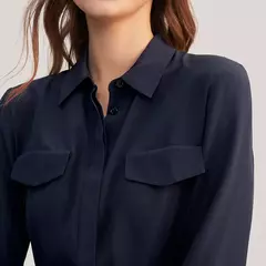 Lilysilk primavera feminina meados de vestido de seda 2022 femmeturn para baixo colarinho bolso design retro robe escritório roupas das senhoras - loja online