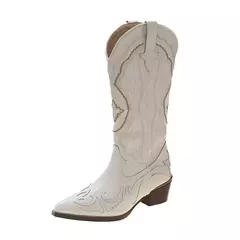 Imagem do Botas de bezerro ocidentais bordadas para mulheres, saltos quadrados cowboy, dedo apontado, sapatos de plataforma, plus size 42