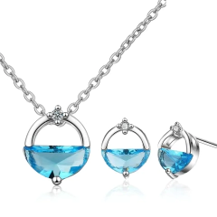925 Sterling Silver Blue Crystal Jewelry Set para mulheres, brincos de casamento elegantes, colares acessórios na internet