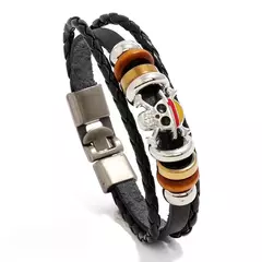 1pc uma peça luffy pirata pulseira japão dos desenhos animados figura de ação brinquedos punk couro preto trançado punk rock pulseiras presentes