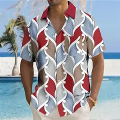 Camisa estampada de leopardo masculina, botão havaiano de manga curta diária, roupa casual confortável, novo, 2024 - loja online