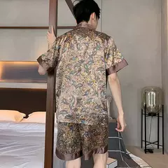 Conjuntos de pijama masculino de cetim de seda manga comprida, pijamas masculinos, camisola estampada, Casa, Soft Cozy Sleepwear Calças, Novo - comprar online