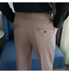Imagem do Calça formal masculina estilo britânico, monocromática, fina, casual, de negócios, escritório, social, calça de tornozelo, streetwear, alta qualidade