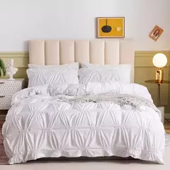 Wasart branco pitada plissado capa de edredão 220x240cm verão luxo cama casal colcha conjuntos único duplo rainha king size - loja online