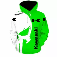 Imagem do Capuz de manga comprida masculino, capuz de ciclismo Kawasaki motocicleta esportiva, camisa casual adulto entusiasta de motocicletas, 3D