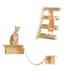Gato montado na parede móveis rede prateleiras de escalada gato arranhando post prateleiras de escada de madeira sisal escada gato escalada quadro - loja online