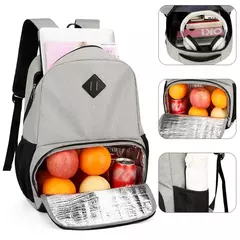 Mochila impermeável computador de negócios, Saco masculino com porta de carregamento USB, Lunch Bag isolado, Viagem ao ar livre na internet
