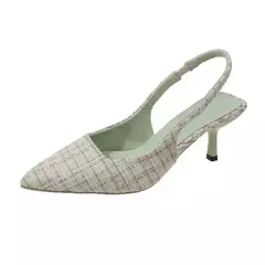 Sandálias de salto alto com sal marinho para mulheres, sapatos únicos com meia-cabeçada traseira oca, moda casual versátil na internet