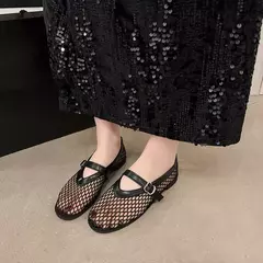 Sapatos de rede de dedo do pé redondo para mulheres, sapatilhas casuais e confortáveis, sapatos Mary Jane recortados, fivelas retas, verão - Wolf Magazine