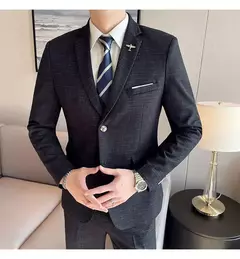 Imagem do Terno xadrez formal masculino, vestido de noiva noivo, blazer de festa, calças, jaqueta, colete, calças, high-end, casual, escritório, marca