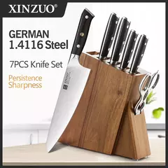 XINZUO-Stainless Steel Kitchen Knives Set, Bloco de Alto Carbono, Ebony Handle, Cutelo, Peixe, Legumes Slicing Knife, 7Pcs - comprar online
