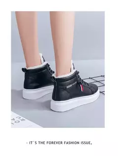 Imagem do Botas de pelúcia quente PU para mulheres, sapatos de inverno, apartamentos, rendas, botas de neve curtas, senhoras, 2022