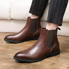Botas de couro chelsea para homens, botas de negócios casuais de pelúcia quente, tamanho grande 48, marca designer, moda, 2024 - loja online