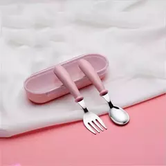 Talheres portáteis de aço inoxidável para crianças, Spoon Forks Box Utensílios de alimentação do bebê Conjunto de talheres para bebês, 3pcs na internet
