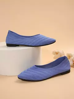 Imagem do Sapatos baixos de dedo apontado para mulheres, Cor sólida, Sapatos de malha, Mocassins casuais, Sapatilhas respiráveis