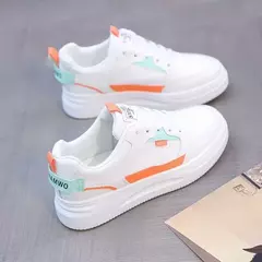 Sapatilhas femininas de sola grossa, sapatos brancos casuais, cabeça redonda, tendência feminina, primavera e outono, 2024 - comprar online