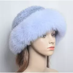 Chapéu de pele de vison genuíno para mulheres gorro de malha natural de luxo chapéu de malha artesanal pele de raposa real moda inverno quente, novo - loja online