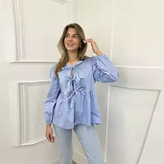 Mulheres Oco Out O-Gola Blusa, Tops Xadrez, Laço Amarrada, Pregas Lace Up Button Blusas, Manga Puff, Doce, Listrado, Verão - comprar online