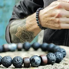 Pulseira de lava de 8mm para homens, pedra vulcânica, contas de madeira, pulseira de buda tibetano, corrente de pulso, mulheres, homens, joias, presente, novas pulseiras