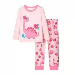 Pijamas de 2 partes com impressão de dinossauro para meninas, pijamas de manga comprida com pescoço redondo, roupas de noite princesa, conforto-friendly