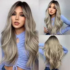 Imagem do Easihair perucas sintéticas longas e encaracoladas com franja loira com destaque de platina peruca para mulheres cabelo sedoso resistente ao calor peruca cosplay