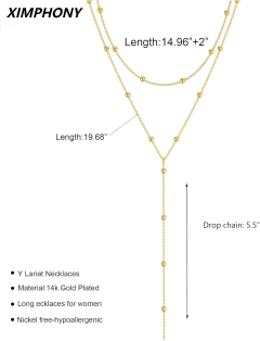 Colar de ouro para mulher 14k banhado a ouro/prata em forma de y pingente colar em camadas frisado corrente gota colares para presente feminino - Wolf Magazine