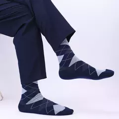 Meias masculinas de algodão penteado, preto, Argyle legal, meias casuais, plus size, alta qualidade, respirável, 5 pares - loja online