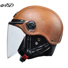 Capacetes AD Retro com viseira Harley, capacete de couro masculino, moto elétrica vintage, boné de segurança protegido para motor