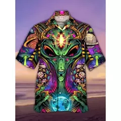 Camisas estampadas em 3D papagaio masculinas, camisas havaianas de praia, manga curta, moda casual, lapela de carreira - comprar online