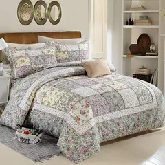 Coreano floral xadrez retalhos colcha para cama duplo algodão acolchoado conjunto capa de cama colcha verão fronhas artesanal - loja online