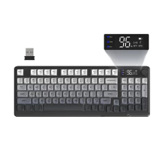 Teclado para jogos sem fio Freewolf M96, controle de botão BT/2.4g, display com luz de fundo LED RGB, tecla Pbt, bateria de 3000mAh, layout americano - Wolf Magazine